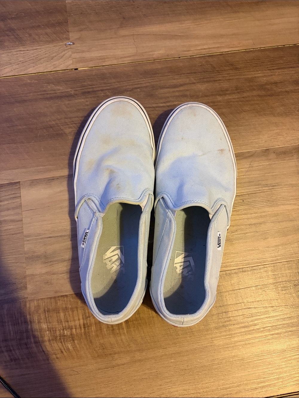 Vans Slip-On Canvas Sneakers in Light Blue and White